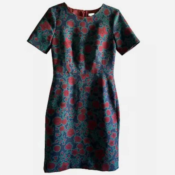 J Crew Short-Sleeve Printed Dress - Blue Burgundy Floral Print - Picture 1 of 12